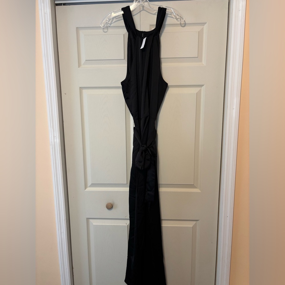 LOFT Elegant Black Halter Tie-Waist Jumpsuit